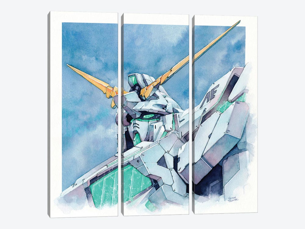 Unicorn Green Psychoframe by Hector Trunnec 3-piece Canvas Wall Art