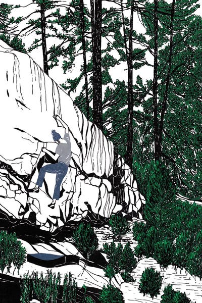 Bouldering In The Woods by Coralie Huon framed wall art