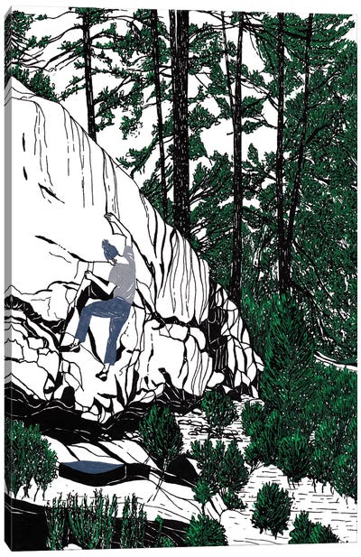 Bouldering In The Woods Canvas Art Print - Coralie Huon