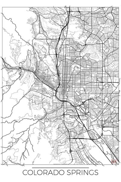 Hubert Roguski: Colorado Springs Minimal Urban Blueprint Map by Hubert Roguski
