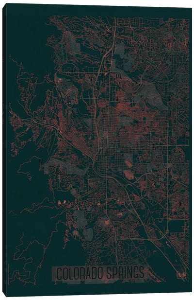 Colorado Springs Infrared Urban Blueprint Map Canvas Art Print - Hubert Roguski