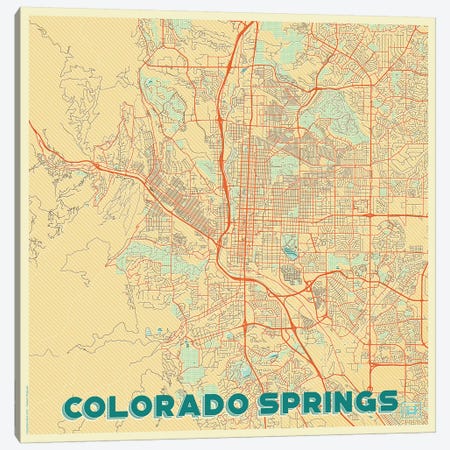 Colorado Springs Retro Urban Blueprint Map Canvas Print #HUR102} by Hubert Roguski Canvas Art Print