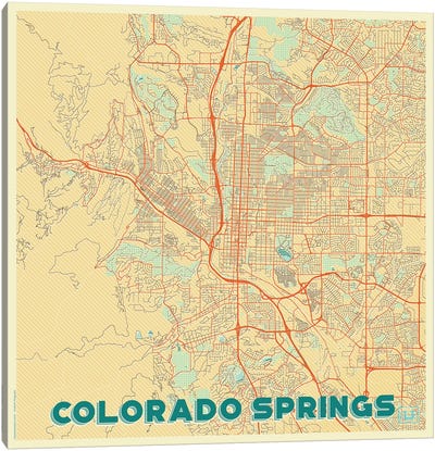 Colorado Springs Retro Urban Blueprint Map Canvas Art Print - Colorado Art