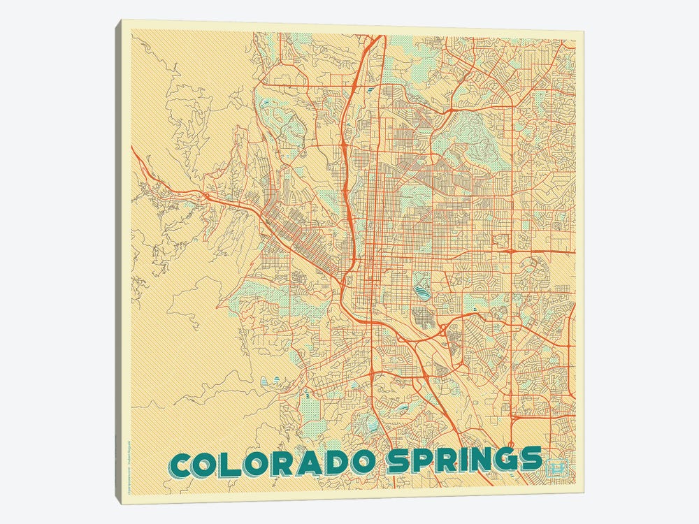 Colorado Springs Retro Urban Blueprint Map by Hubert Roguski 1-piece Canvas Art Print