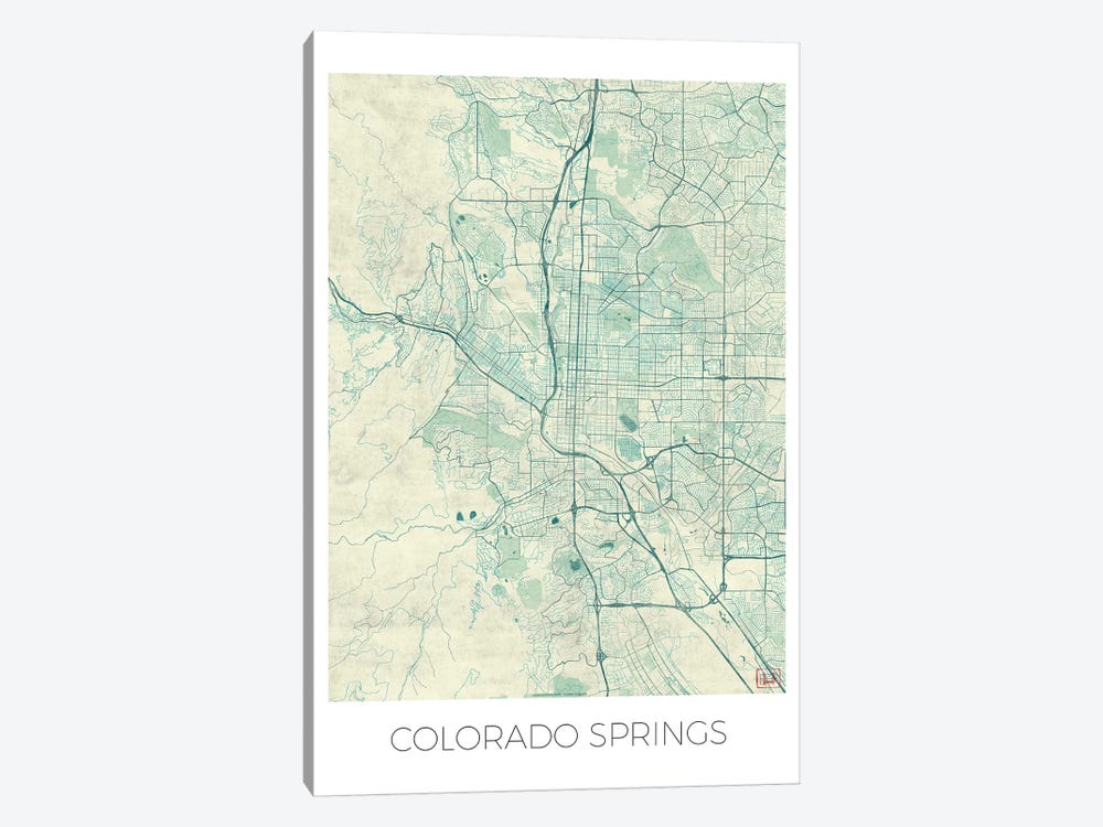 Colorado Springs Vintage Blue Watercolor Urban Blueprint Map 1-piece Canvas Art