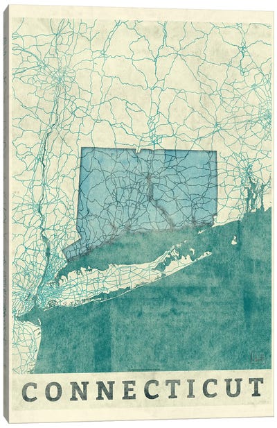 Connecticut Map Canvas Art Print - Hubert Roguski