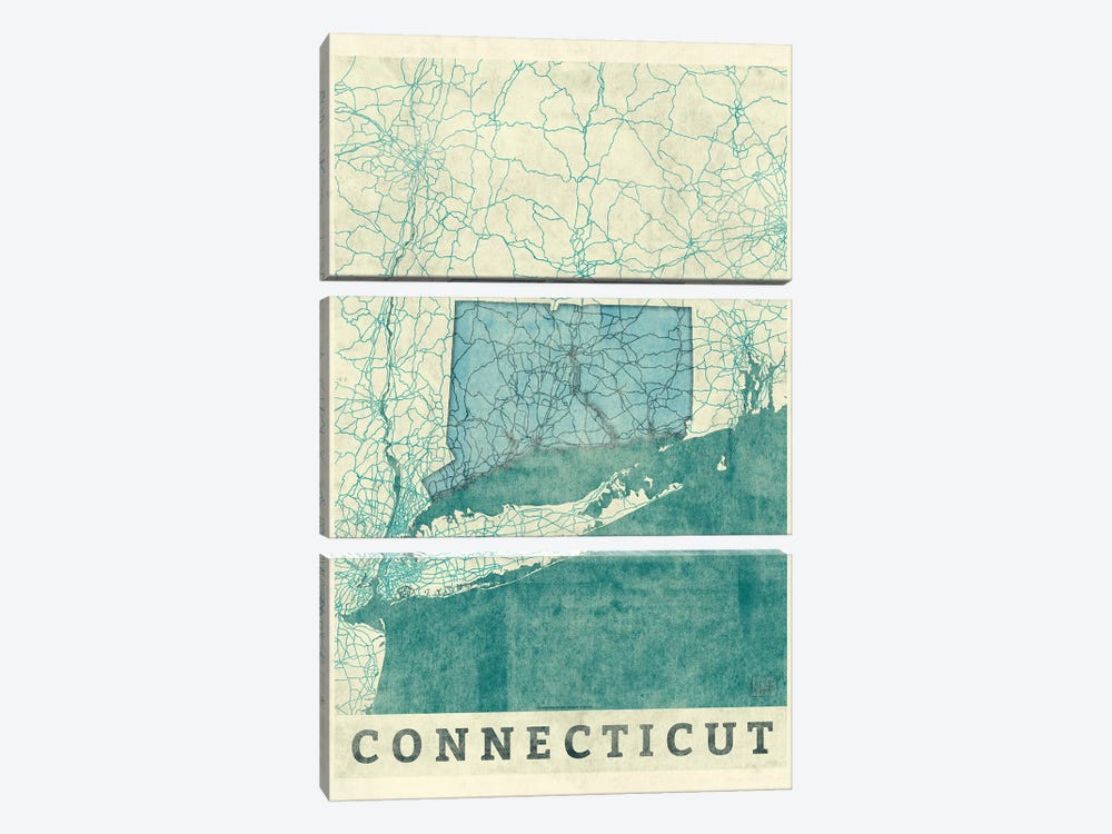Connecticut Map by Hubert Roguski 3-piece Art Print