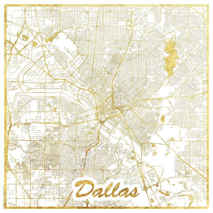 Dallas Gold Leaf Urban Blueprint Map