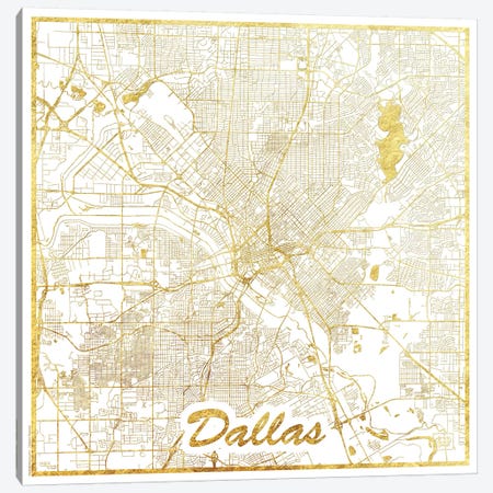 Dallas Gold Leaf Urban Blueprint Map Canvas Print #HUR105} by Hubert Roguski Canvas Art