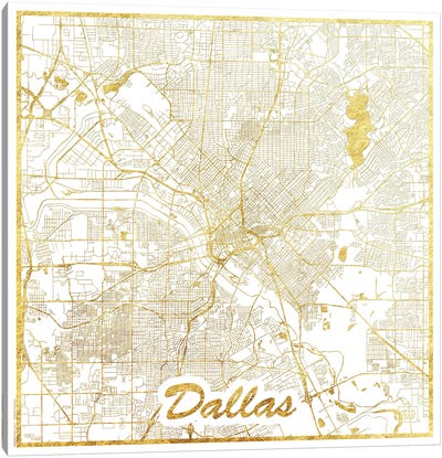 Dallas Gold Leaf Urban Blueprint Map Canvas Art Print - Dallas Maps