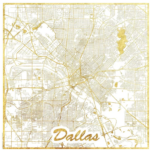 Black & White & Gold: Dallas Gold Leaf Urban Blueprint Map by Hubert Roguski