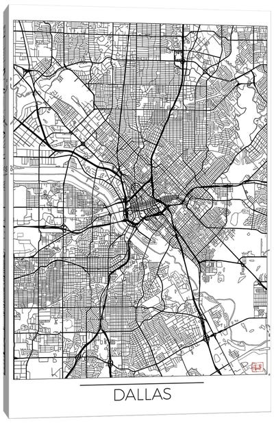 Dallas Minimal Urban Blueprint Map Canvas Art Print - Hubert Roguski