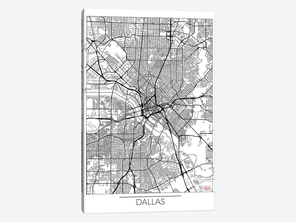 Dallas Minimal Urban Blueprint Map by Hubert Roguski 1-piece Canvas Art Print