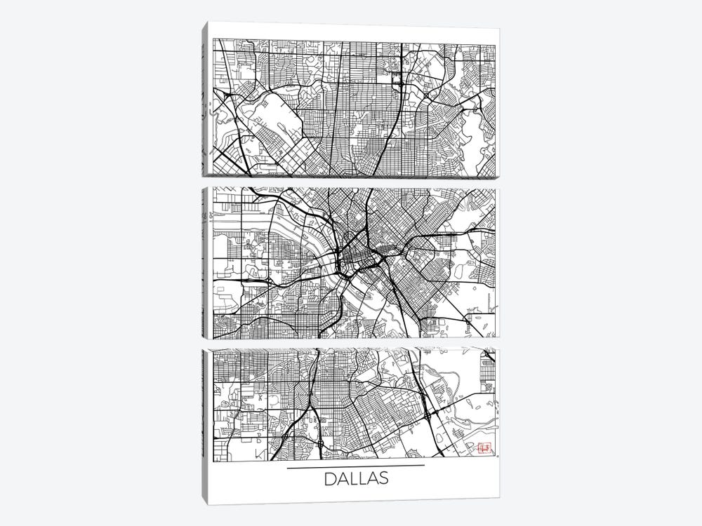Dallas Minimal Urban Blueprint Map by Hubert Roguski 3-piece Art Print