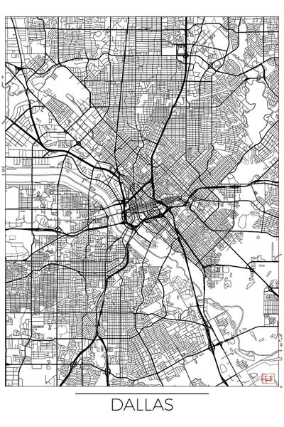 Maps: Dallas Minimal Urban Blueprint Map by Hubert Roguski