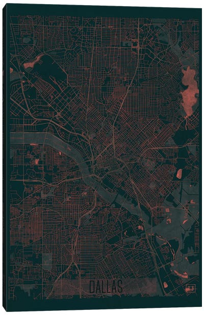 Dallas Infrared Urban Blueprint Map Canvas Art Print - Dallas Art