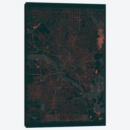 Dallas Infrared Urban Blueprint Map Canvas Print #HUR107} by Hubert Roguski Canvas Wall Art