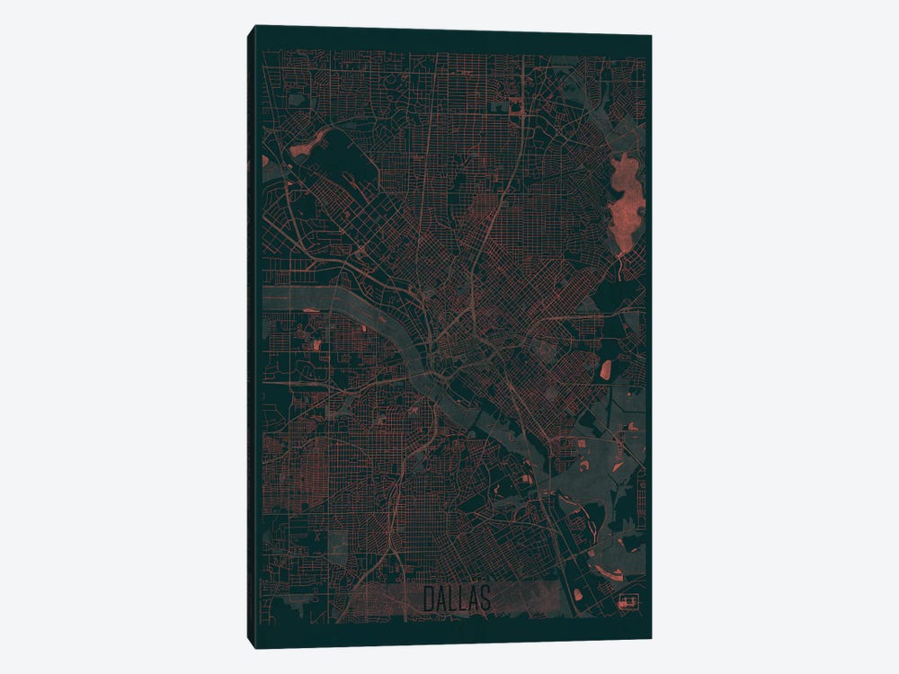 Dallas Infrared Urban Blueprint Map by Hubert Roguski 1-piece Canvas Art