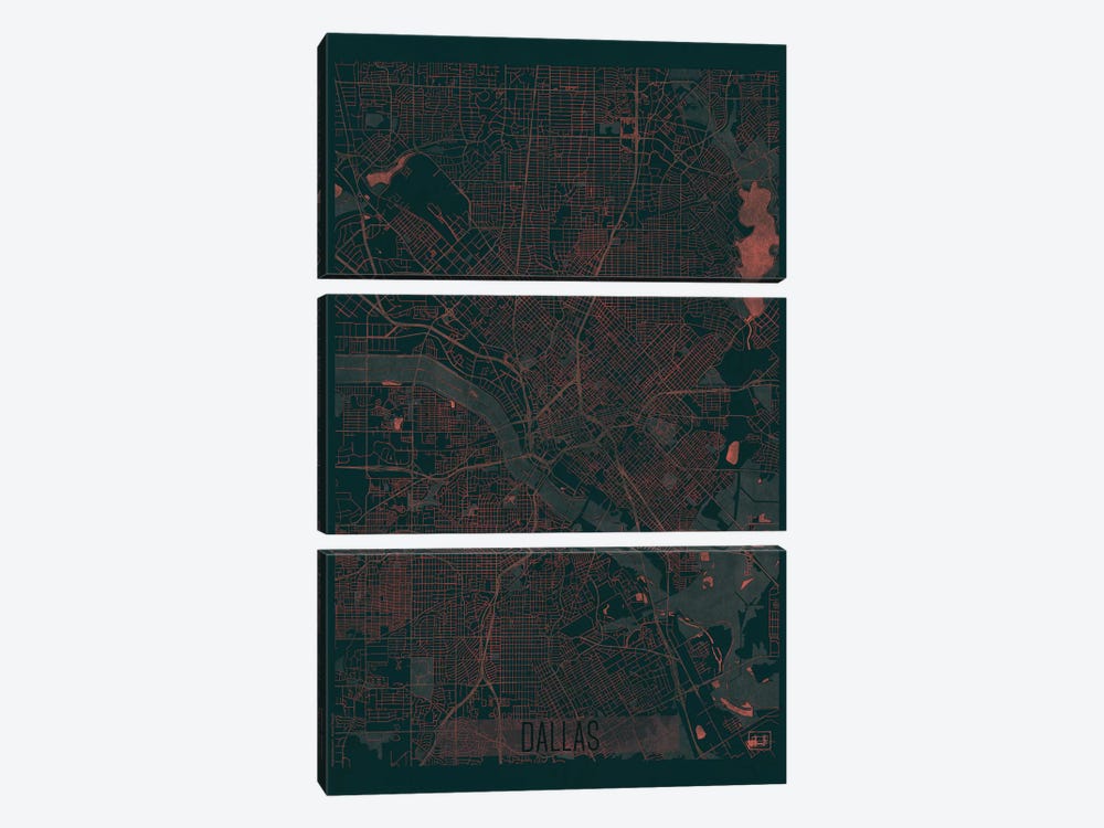 Dallas Infrared Urban Blueprint Map by Hubert Roguski 3-piece Canvas Wall Art