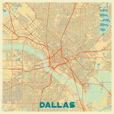 Dallas Retro Urban Blueprint Map by Hubert Roguski art print