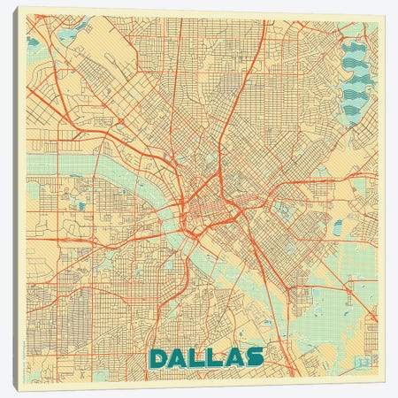Dallas Retro Urban Blueprint Map Canvas Print #HUR108} by Hubert Roguski Canvas Art Print