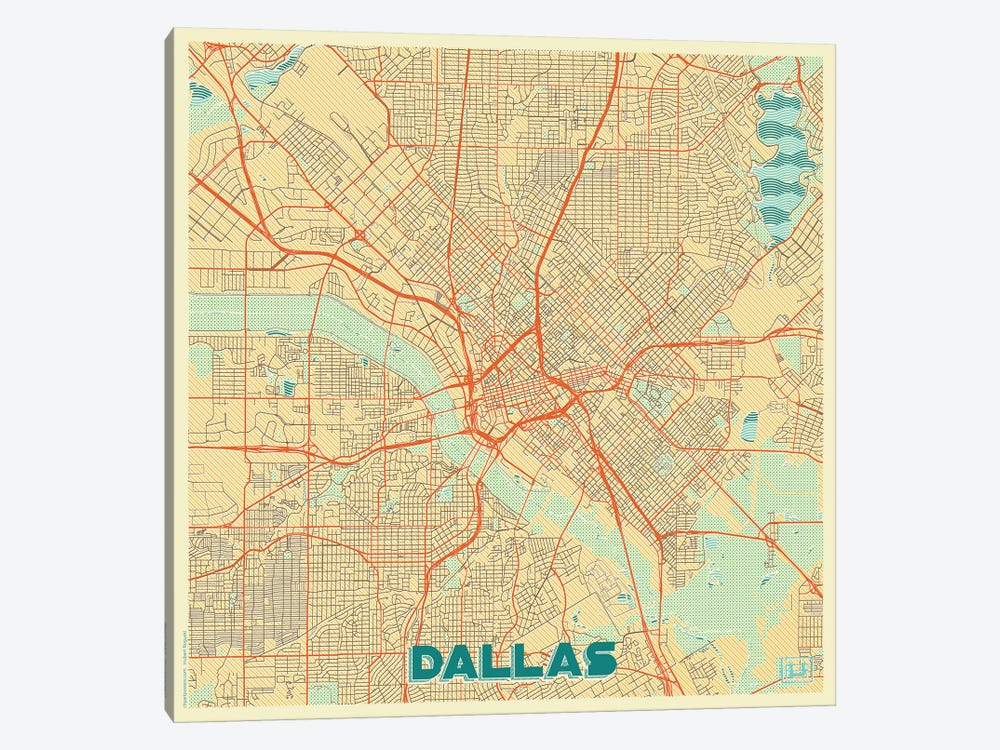 Dallas Retro Urban Blueprint Map by Hubert Roguski 1-piece Canvas Art Print