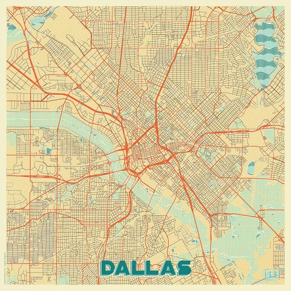 Hubert Roguski: Dallas Retro Urban Blueprint Map by Hubert Roguski