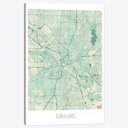 Dallas Vintage Blue Watercolor Urban Blueprint Map Canvas Print #HUR109} by Hubert Roguski Canvas Art Print