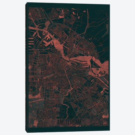 Amsterdam Infrared Urban Blueprint Map Canvas Print #HUR10} by Hubert Roguski Canvas Artwork