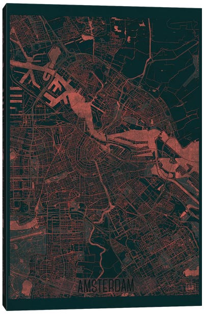 Amsterdam Infrared Urban Blueprint Map Canvas Art Print - Amsterdam Art