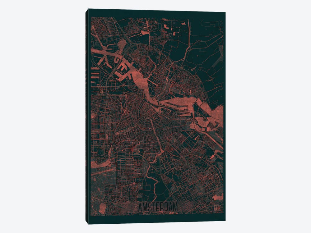 Amsterdam Infrared Urban Blueprint Map by Hubert Roguski 1-piece Canvas Art Print