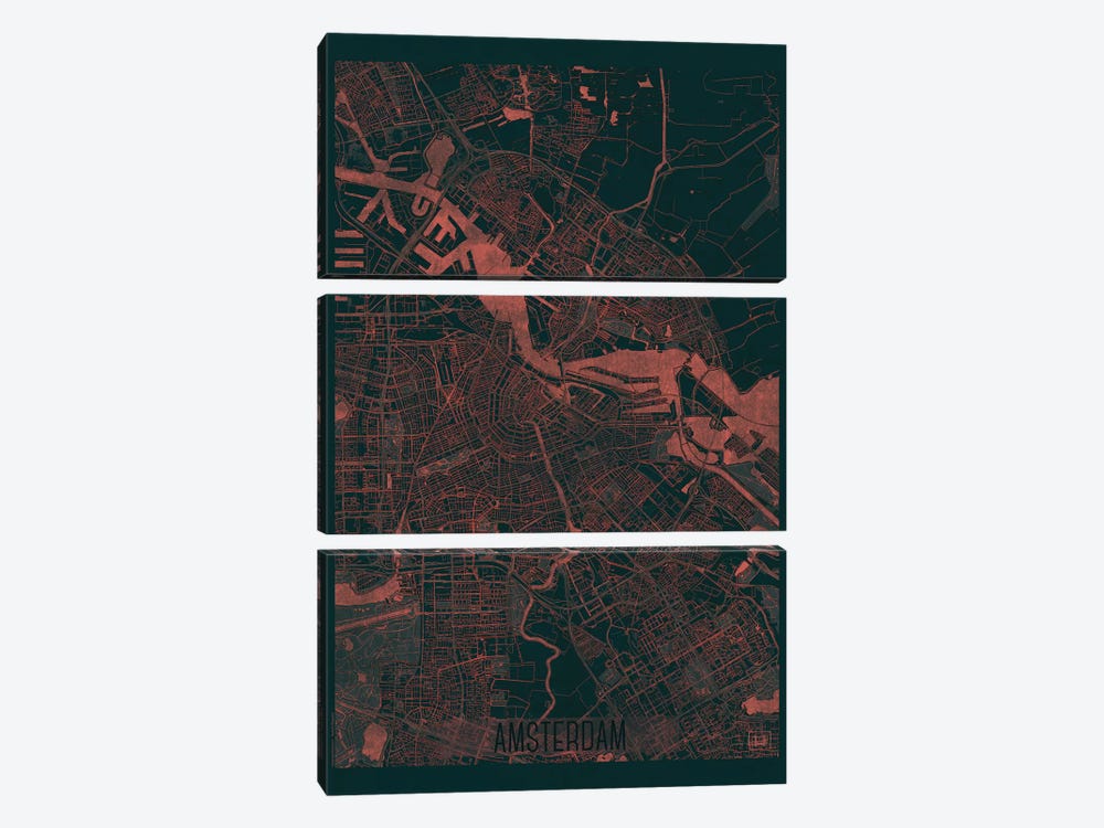 Amsterdam Infrared Urban Blueprint Map 3-piece Art Print