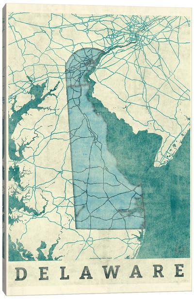 Delaware Map Canvas Art Print - Hubert Roguski