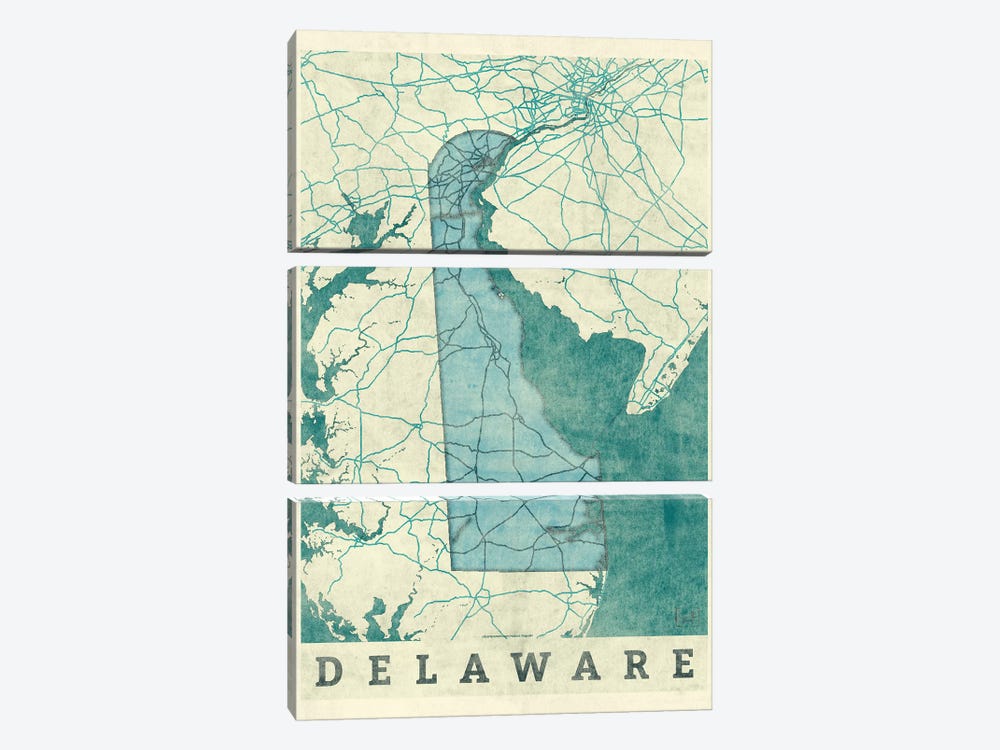 Delaware Map by Hubert Roguski 3-piece Canvas Wall Art