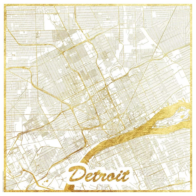 Detroit Gold Leaf Urban Blueprint Map by Hubert Roguski wall art