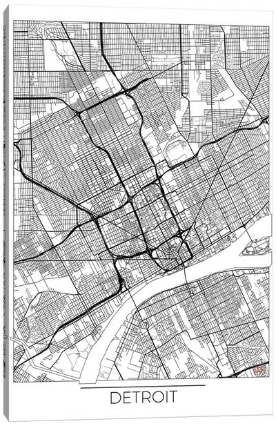 Detroit Minimal Urban Blueprint Map Canvas Art Print - Detroit Maps