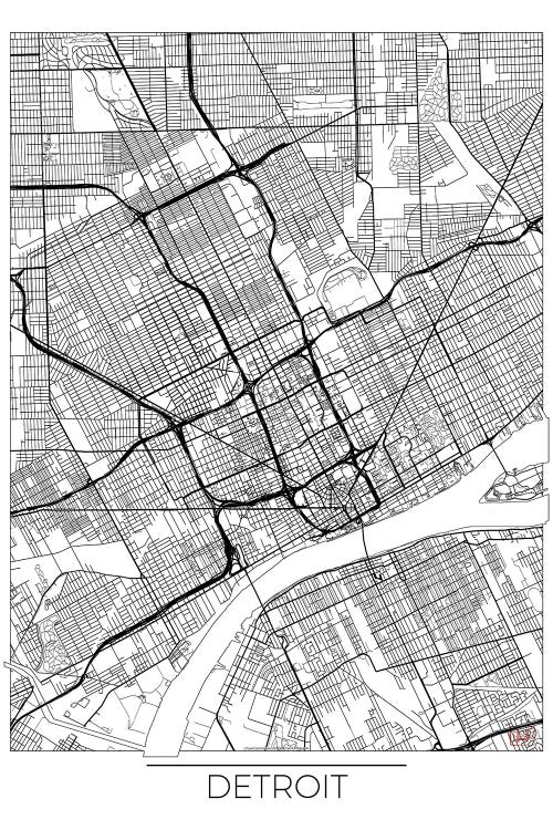 Detroit Minimal Urban Blueprint Map by Hubert Roguski wall art