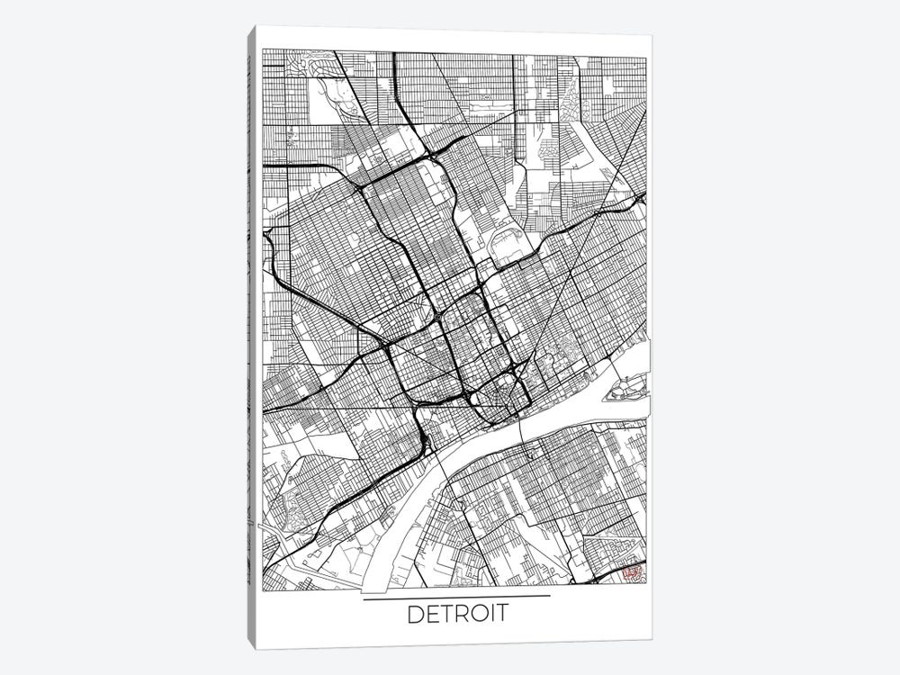 Detroit Minimal Urban Blueprint Map by Hubert Roguski 1-piece Canvas Artwork