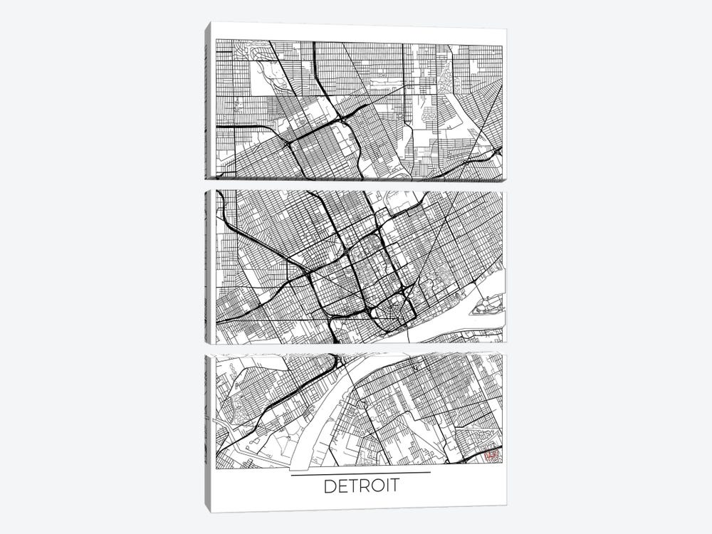 Detroit Minimal Urban Blueprint Map by Hubert Roguski 3-piece Canvas Wall Art