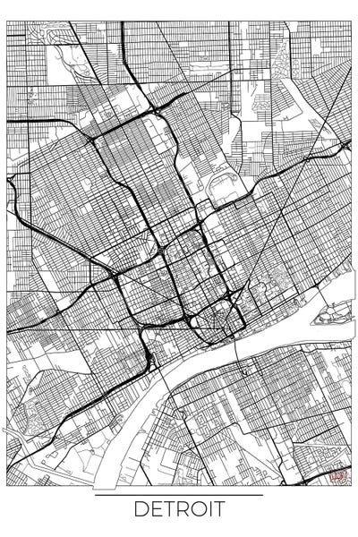 Large Map Art - Canvas Prints: Detroit Minimal Urban Blueprint Map by Hubert Roguski
