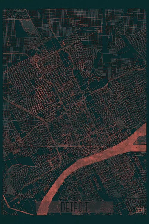 Detroit Infrared Urban Blueprint Map by Hubert Roguski wall art