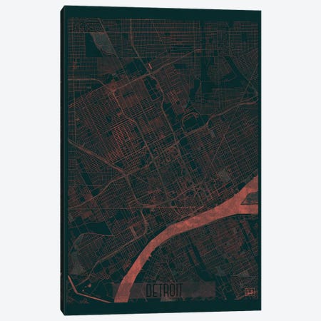 Detroit Infrared Urban Blueprint Map Canvas Print #HUR113} by Hubert Roguski Canvas Artwork