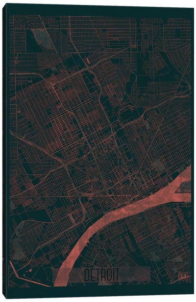 Detroit Infrared Urban Blueprint Map Canvas Art Print - Michigan Art