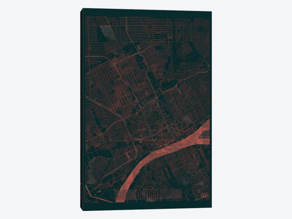 Detroit Infrared Urban Blueprint Map by Hubert Roguski 1-piece Canvas Print