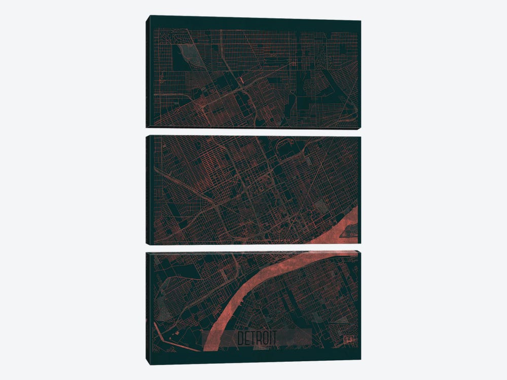 Detroit Infrared Urban Blueprint Map by Hubert Roguski 3-piece Art Print