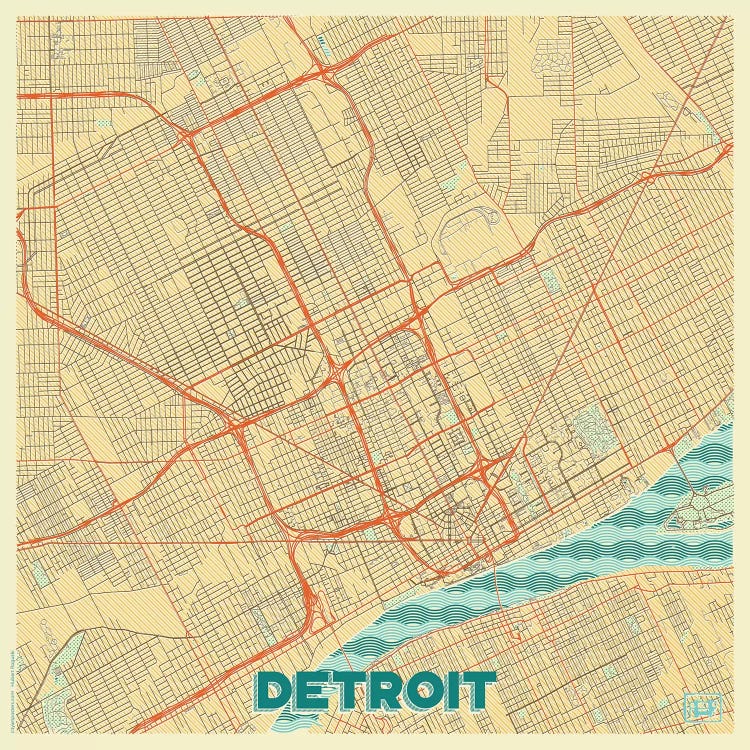 Detroit Retro Urban Blueprint Map