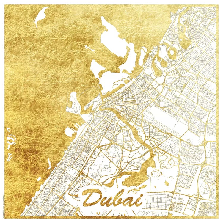 Dubai Gold Leaf Urban Blueprint Map