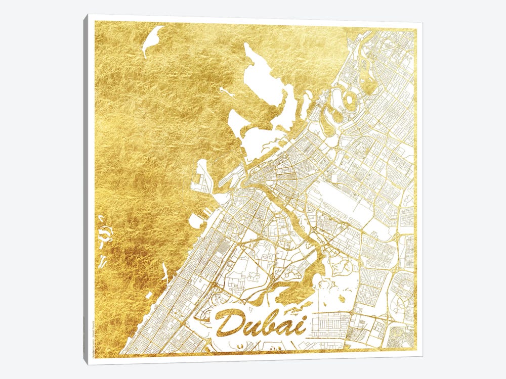 Dubai Gold Leaf Urban Blueprint Map 1-piece Canvas Wall Art
