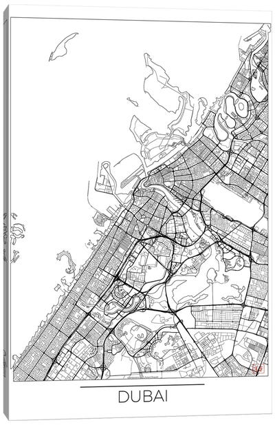 Dubai Minimal Urban Blueprint Map Canvas Art Print - Dubai Art
