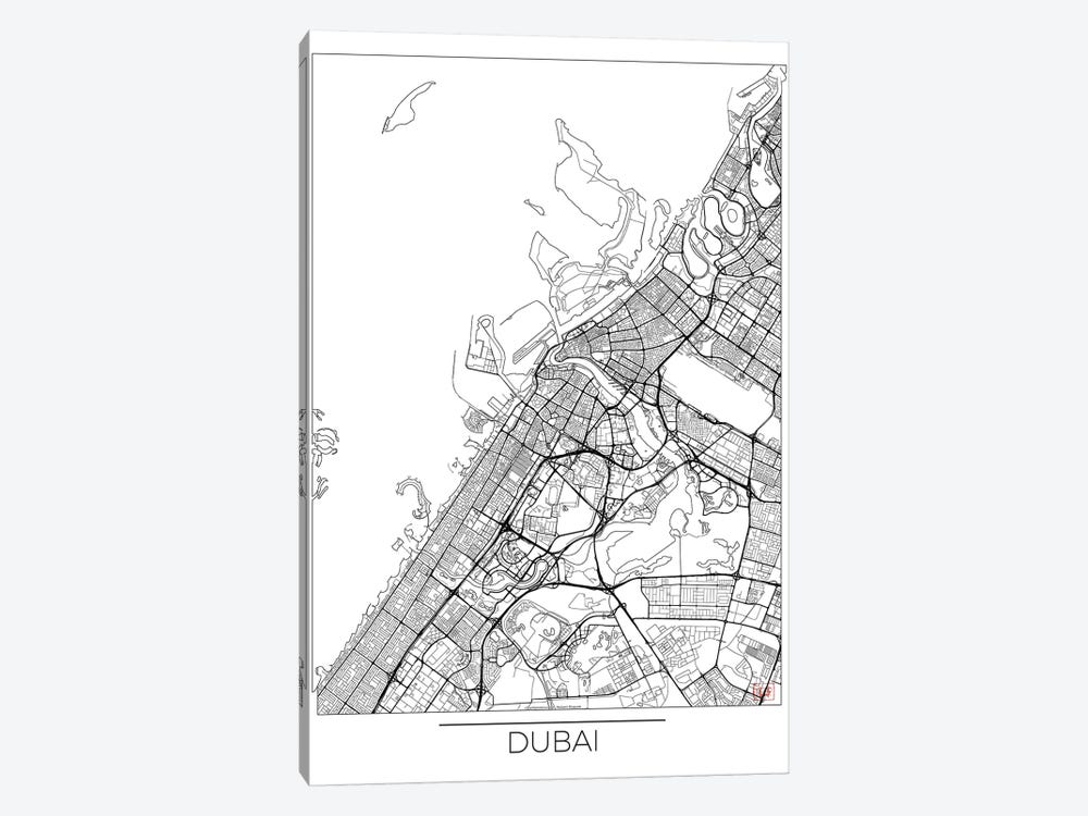 Dubai Minimal Urban Blueprint Map by Hubert Roguski 1-piece Canvas Art Print